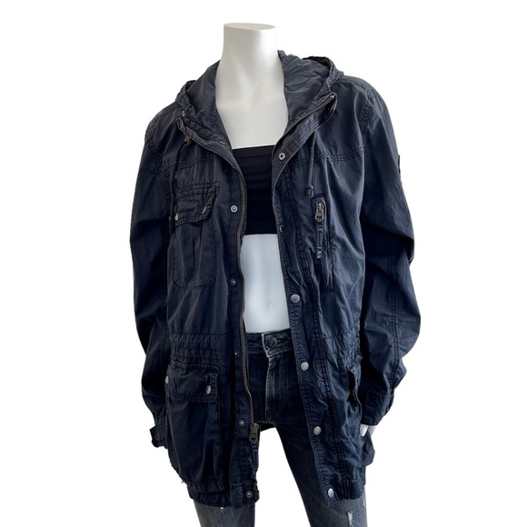 American Eagle Outfitters Jackets & Blazers - AMERICAN Eagle Oversized Cargo Utility Blue Military Spring Hooded Jacket